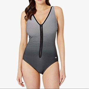 TYR Fishnet V Neck Zip Control-fit one piece swimsuit